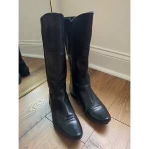 Vintage Elle Women's Black Tall Side Zip Leather‎ Boots Size 37/6